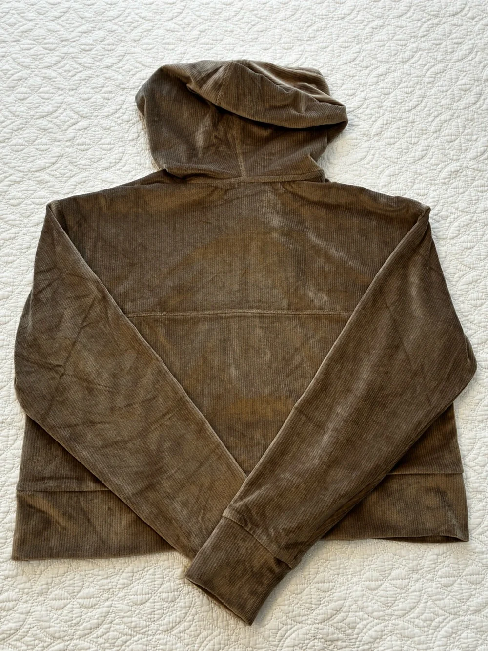 Vuori Haven Half Zip Ribbed Velour Cropped Hoodie Taupe Brown Medium Lounge - Picture 2 of 6